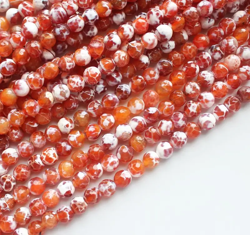 Red Cracked Fire Ag 4-12mm Round beads 15