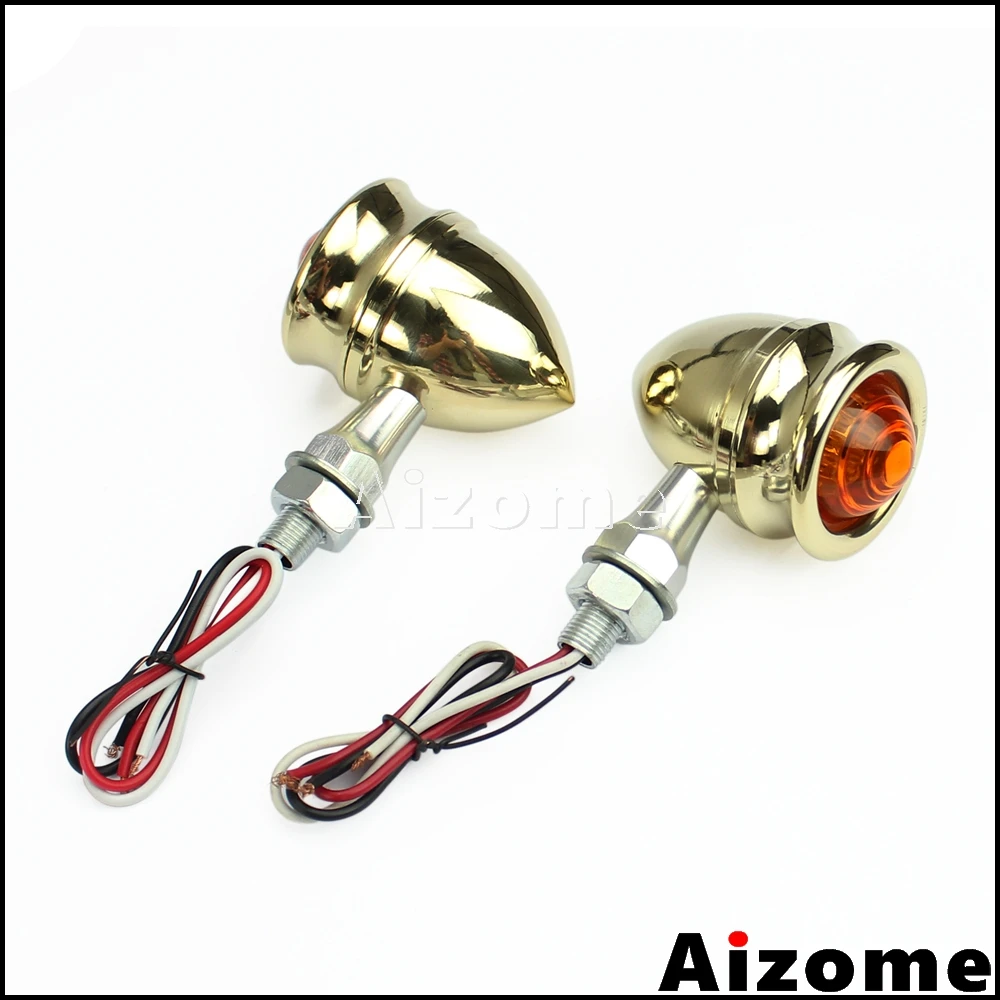 Motorcycle Solid Brass Bullet Turn Signals Amber Light Retro Turn Indicators Blinkers For Harley Honda Yamaha Suzuki