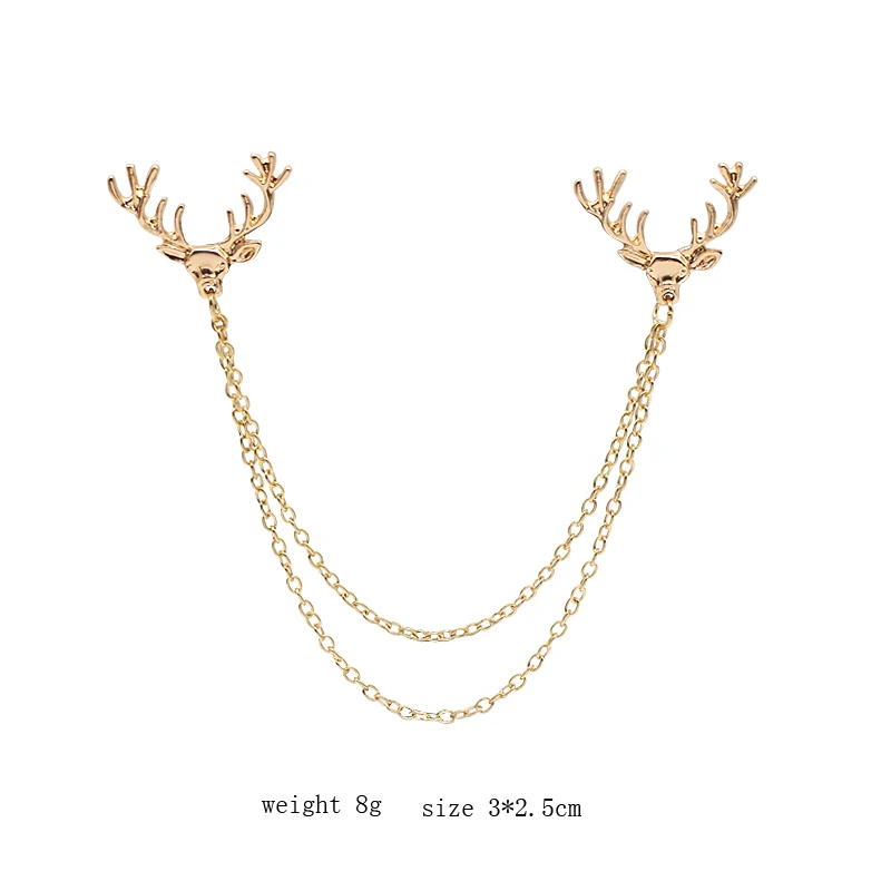 Vintage Style Jewelry Sheep Deer Head Women Tassel Women Tassel Chain Alloy Collar Pin Brooch Wholesale Christmas Gift Hot