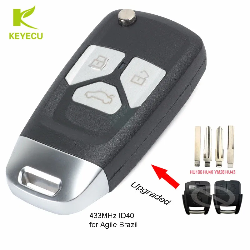 

KEYECU Replacement New Upgraded Flip Remote Key Fob 433MHz ID40 for Chevrolet Agile Montana Brazil 2009 2010 2011