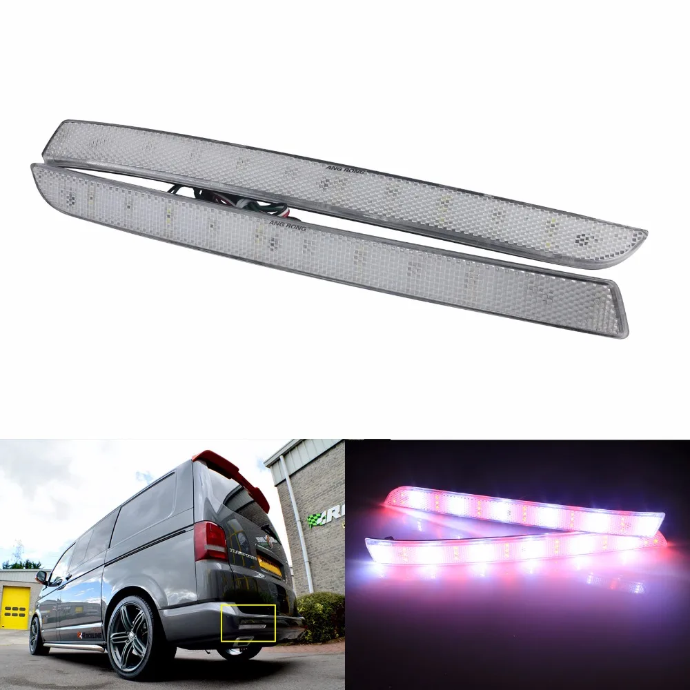 ANGRONG 2x LED Rear Bumper Reflector Tail Stop Brake Light Clear Lens (For: VW 2012)(CA332) For VW T5 Transporter