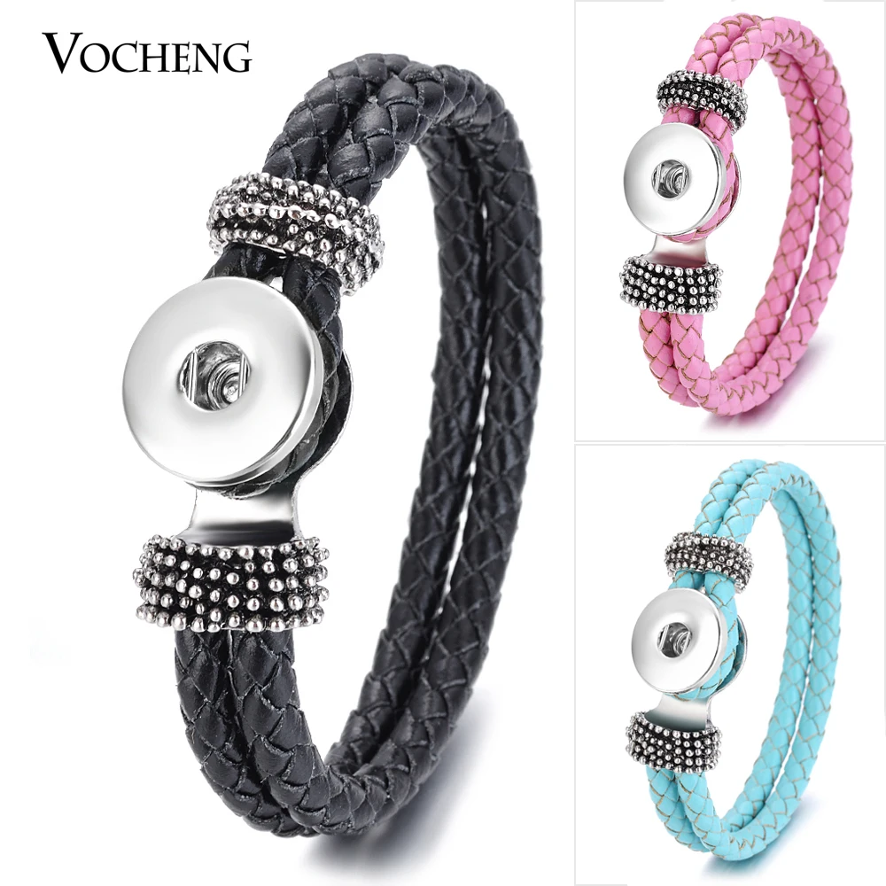 18mm Vocheng Ginger Snap Button Jewelry 14 Colors Double Leather Braided Bracelet Vb-013