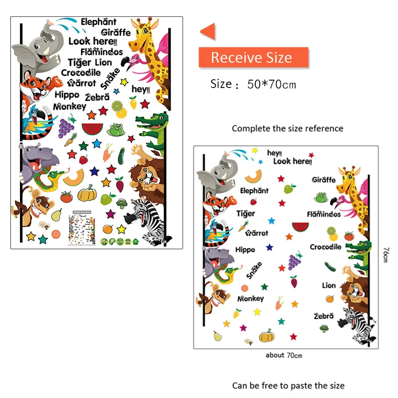 Cartoon Animals English Wall Stickers For Kids Children Room Home Decor Wallpaper Kindergarten Interesting Decoration Art Decals