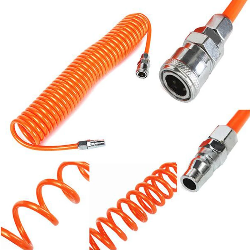 6 M/9 M Polyurethane PU Air Compressor ท่ออากาศแบบยืดหยุ่นเครื่องมือเชื่อมต่อ PP20 ฤดูใบไม้ผลิท่อเกลียวสำหรับ Air Tool