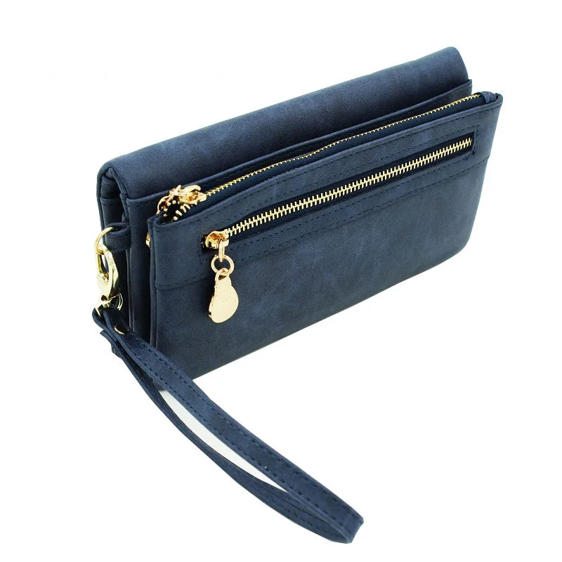 

High Capacity Fashion Women Wallets Long Dull Polish PU Leather Wallet Female Double Zipper Clutch Coin Purse Ladies Wristlet 56