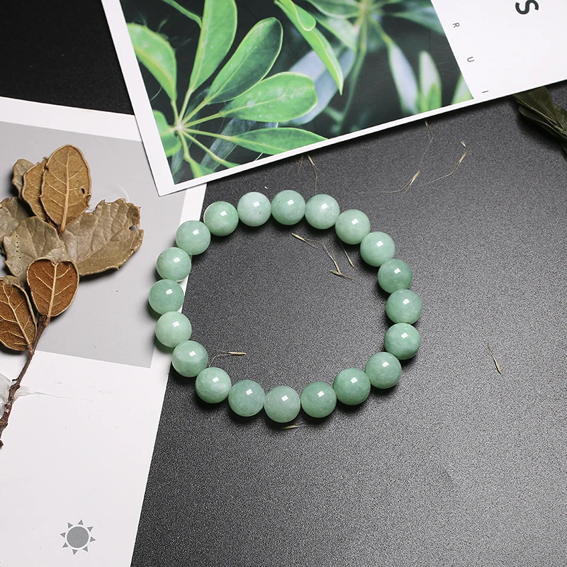 Pulseras de cuentas redondas de Jade verde birmano, personalizadas, 3A, 100% naturales