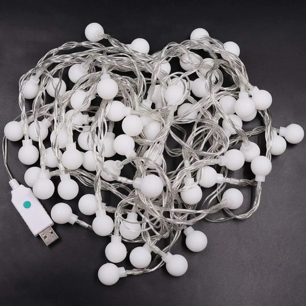 10M USB 5V Ball LED String ไฟคริสต์มาสวันหยุดงานแต่งงานเทศกาลตกแต่ง Garland Fairy ไฟ