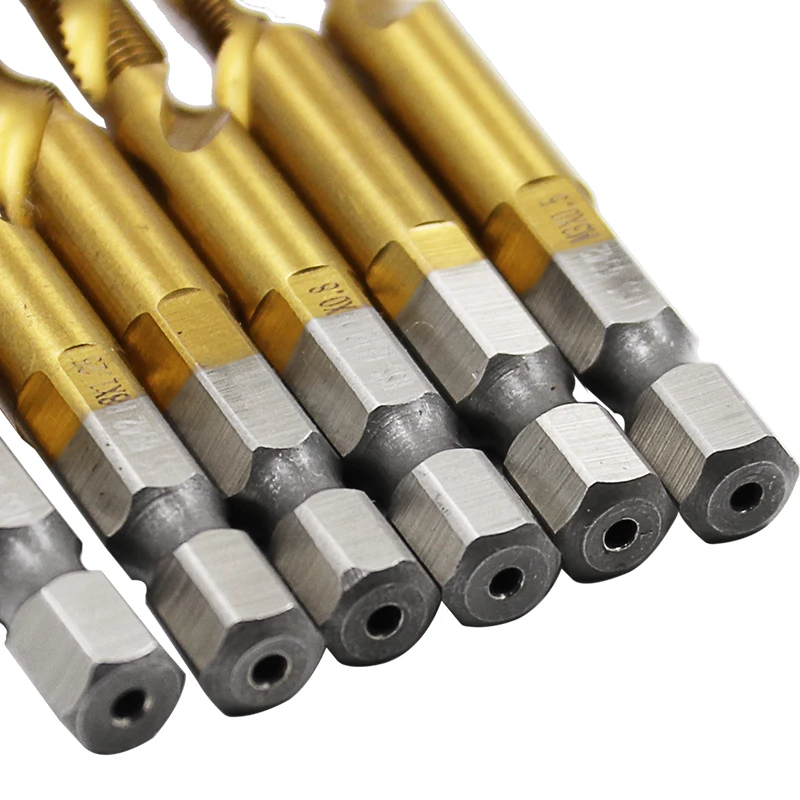 Spiral Pointed ก๊อก HSS M2แตะด้ายรูป1/4นิ้ว Hex Tap Drill Bits เมตริกเกลียวเกลียว Screw Tap ชุด M3-M10