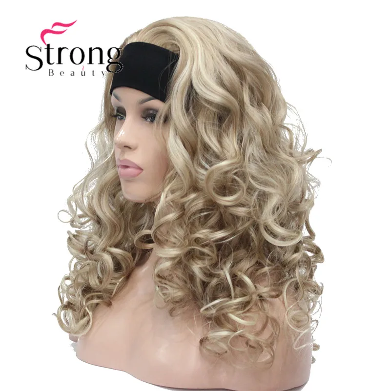 StrongBeauty Lungo Riflessi Biondi Ricci di Calore Ok Sintetici della Parrucca DELLA FASCIA