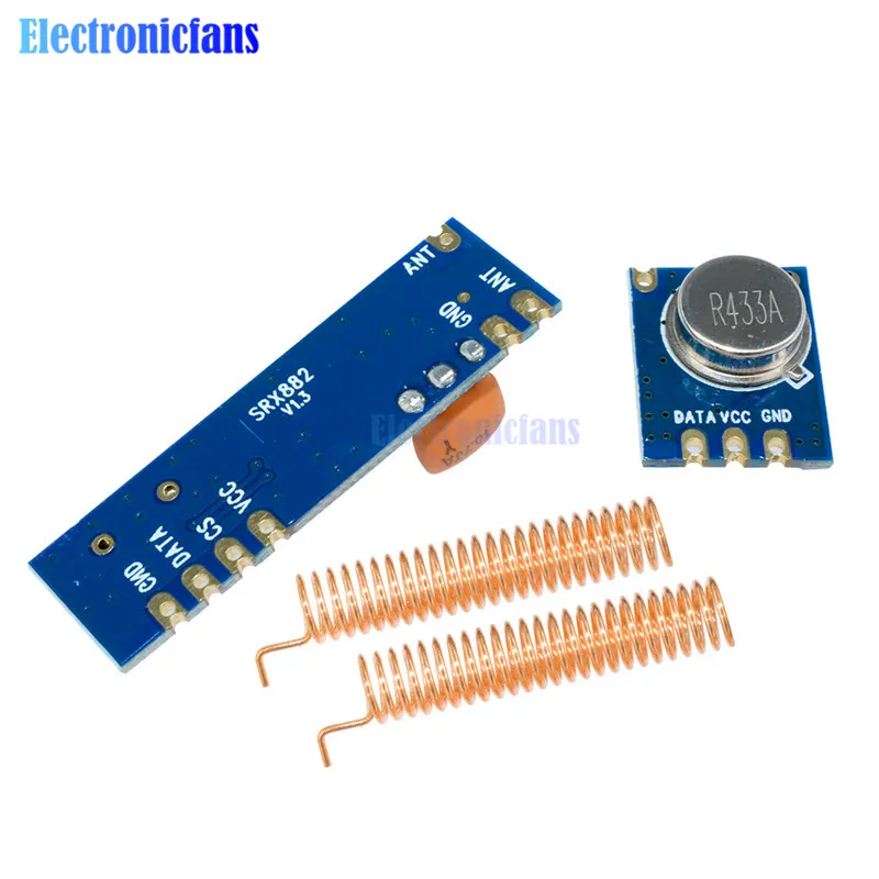 433MHz 100 Meters Wireless Module Kit ASK Transmitter STX882 + ASK Receiver SRX882 + 2Pcs Copper Spring Antenna