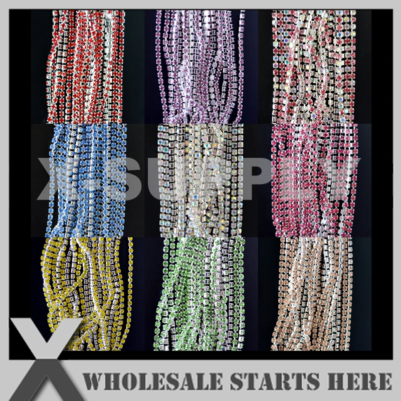 

Light Colors SS8(2.3-2.5mm) Spaceless Dense Rhinestone Cup Chain/Silver Base,Used for Bags,Jewelry