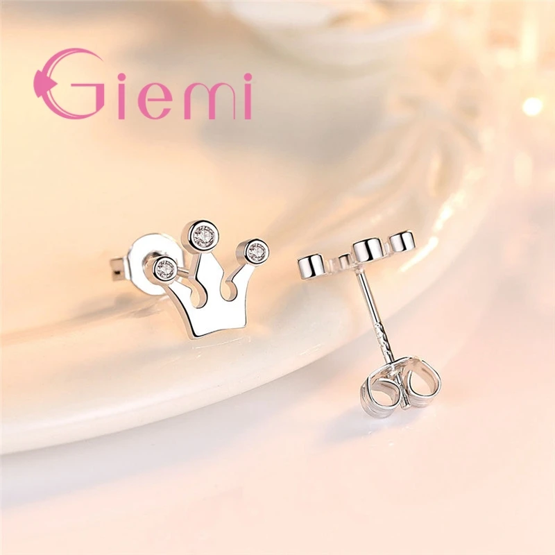 Women New Fashionable Solid 925 Sterling Silver Gorgeous Crown Design Stud Earrings Super Shinning Cubic Zirconia Jewelry