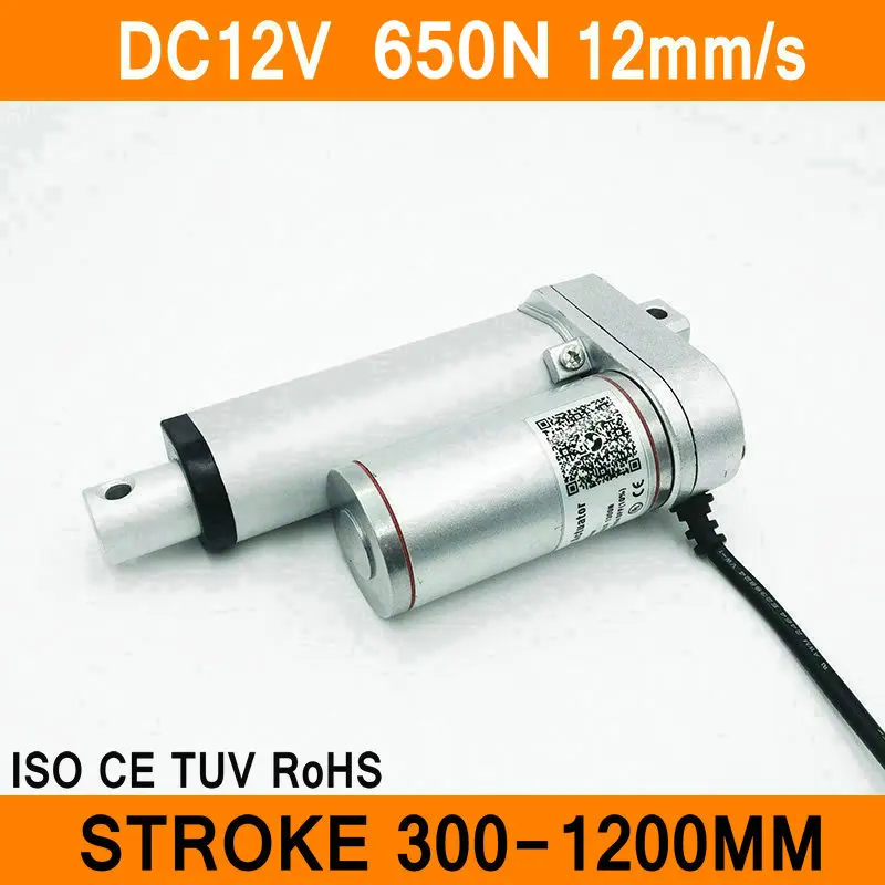 Linear Actuator 12V DC Motor 650N 12mm/s Stroke 300-1200mm Linear Electric Motor IP54 Aluminum Alloy Waterproof CE RoHS ISO