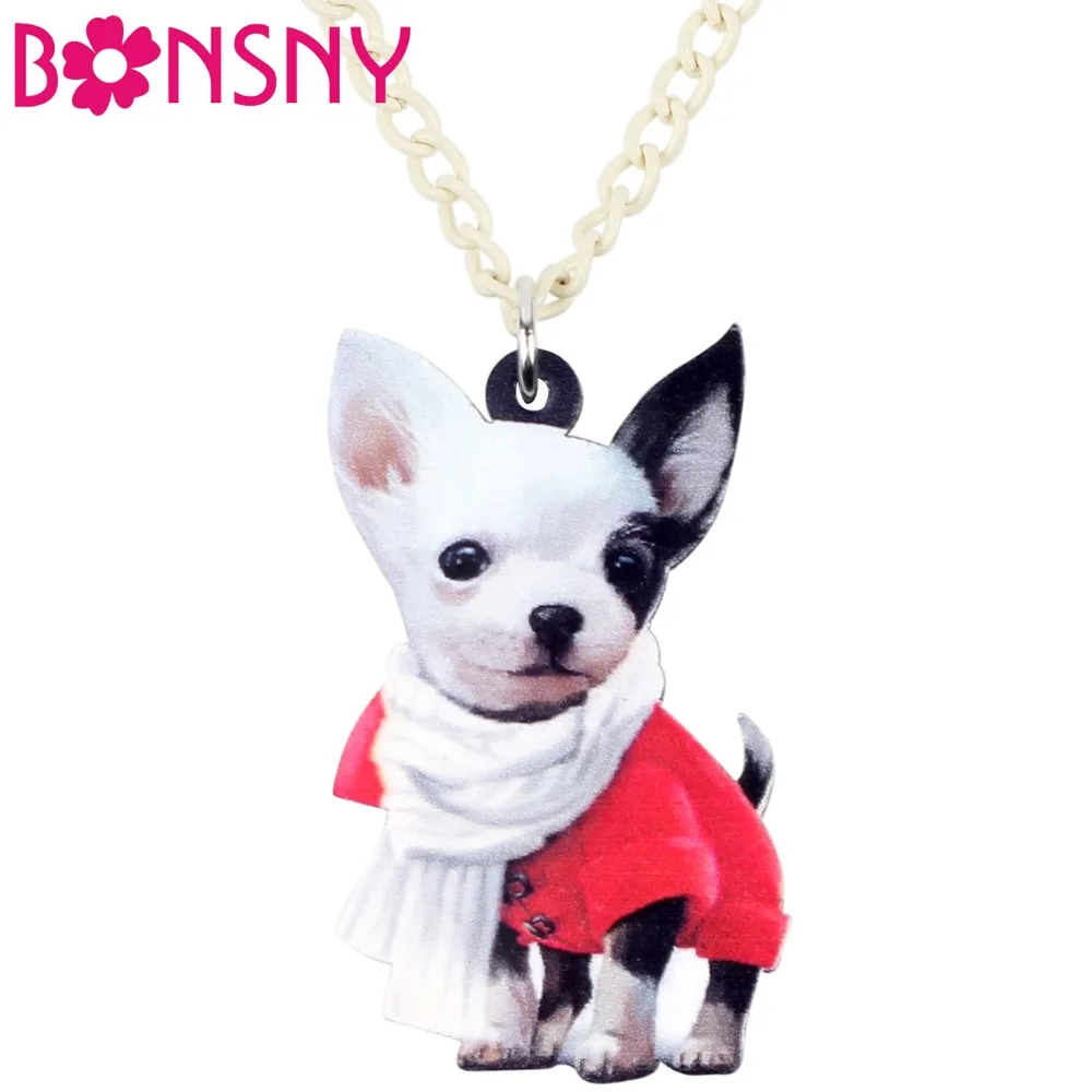 Bonsny Acrylic Anime Fashion Suits Chihuahua Dog Necklace Pendant Chain Choker Animal Jewelry For Women Girls Ladies Teens Gifts