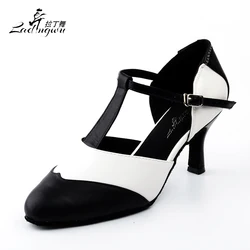 Ladingwu Classic Black Collocation White Women's Genuine Leather Dance Shoes Latin Salsa Ballroom Dance Sneakers Women