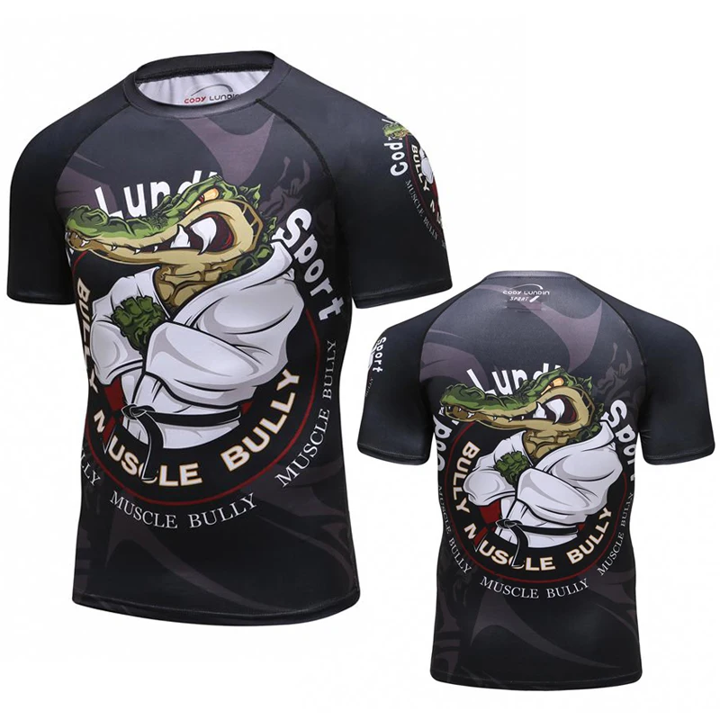 Camiseta de entrenamiento de compresión para hombre, camisa deportiva de manga corta con cuello redondo, lucha libre, Jiu Jitsu, Rashguard, ajustada, MMA