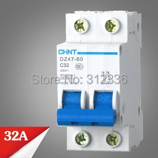 Free Shipping circuit breaker DZ47-60 C32 2P 32A  2 pole domestic C type small air switch unipolar  Electric shock protection