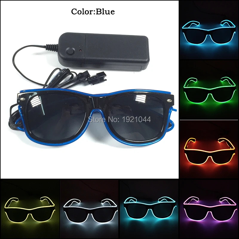 EL Wire LED Sunglasses with Dark Lens, Neon Rope Tube, DC-3V Steady on for Party Decor, New Design Fashion, 10 Colors