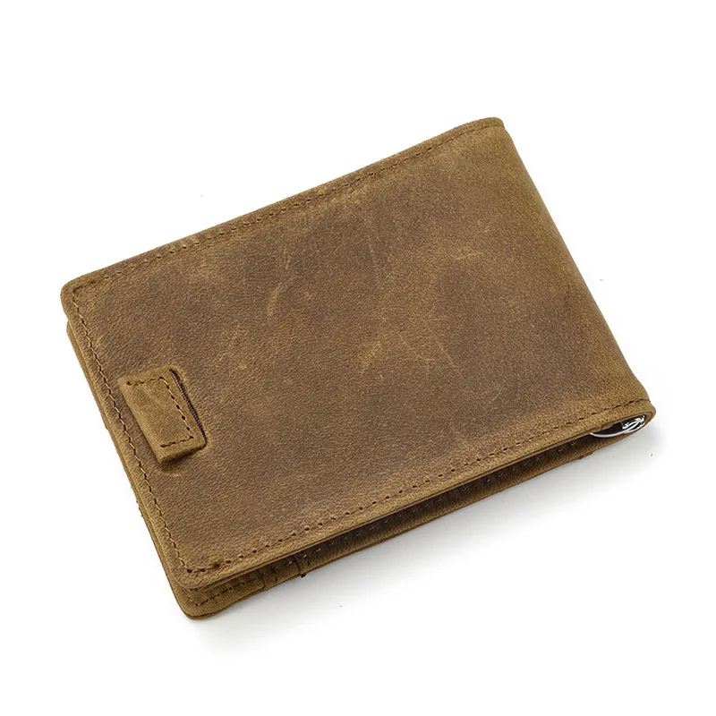Retro genuine leather money clips Bifold wallet cardholder dollar money holder designer new men money case Slim purse