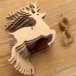 10pcs Wooden Reindeer Cutouts Christmas Reindeer Hanging Ornaments with Ropes for Decoration and Craft DIY Props