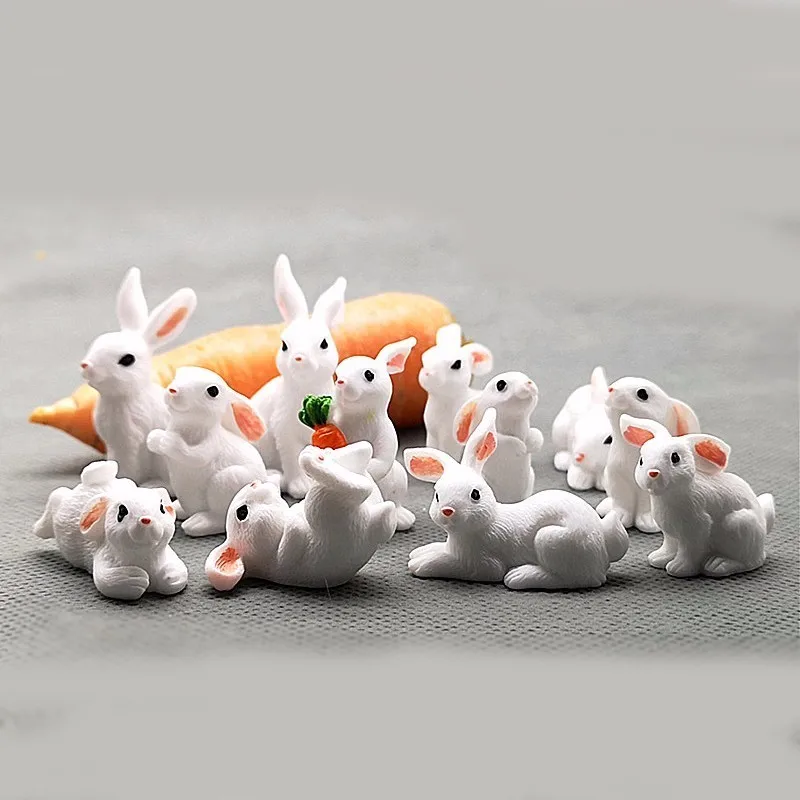 1 Pcs 12 Style Cute Rabbit Easter Decoration Miniature Hare Animal Figurine Resin Craft Mini Bunny Garden Ornament