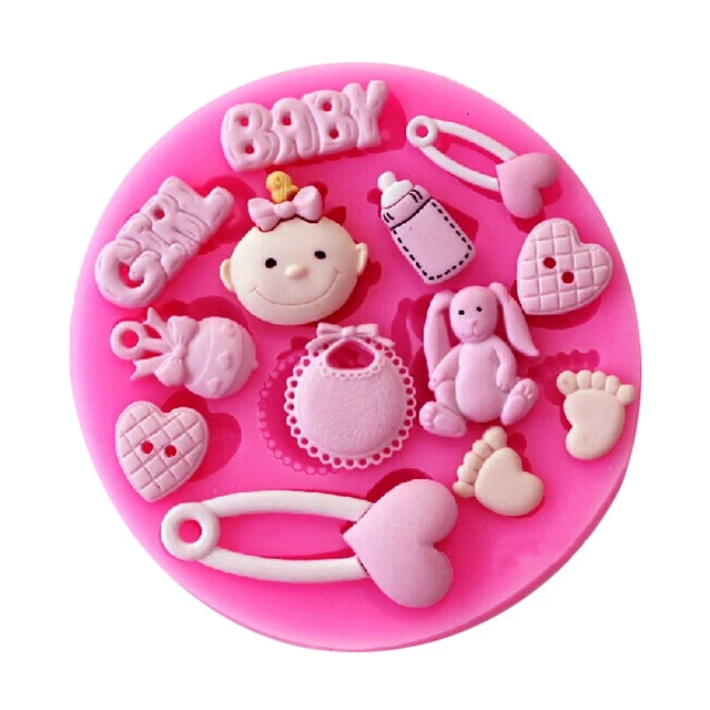 Cute Baby Shower Party Baby Care Series Bottles foot Shape Fondant Silicone Mold Sugar Craft Chocolate Cake F0777