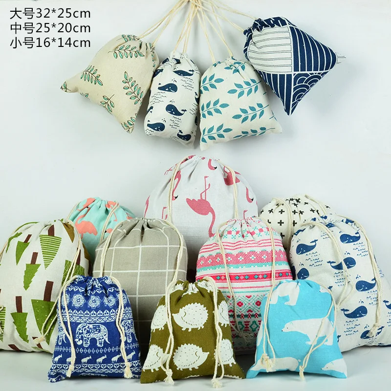 Printed cotton drawstring pockets storage bag sundry underwear travel receipt gift bags 2-2