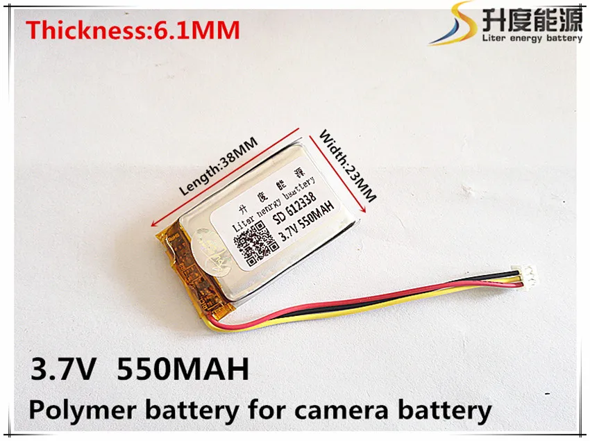 Free shipping 3.7 V 612338 602338 lithium-ion polymer battery 550 mah vehicle traveling data recorder LED speakers toys