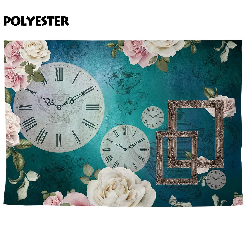 Allenjoy-Fondo de fiesta de té para estudio fotográfico, reloj vintage, flor, cumpleaños, fotografía, photocall, sesión de fotos