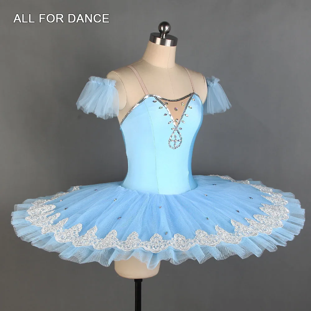 BLL122 All For Dance New Blue Spandex Bodice With White Trim Ballerina Pre-professional Pancake Tutu Ballet Dance Costume