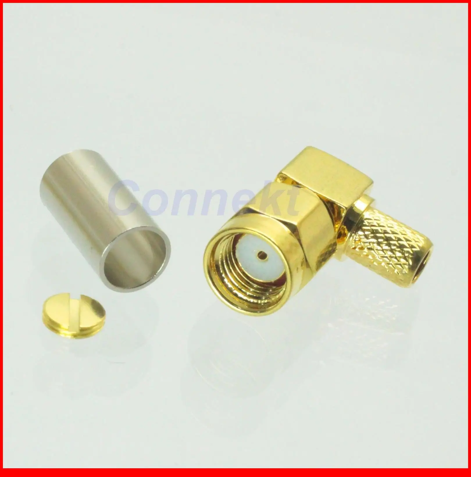 50pcs/lot  RP-SMA male jack center right angle crimp RG58 RG142 LMR195 RG400 RF connector