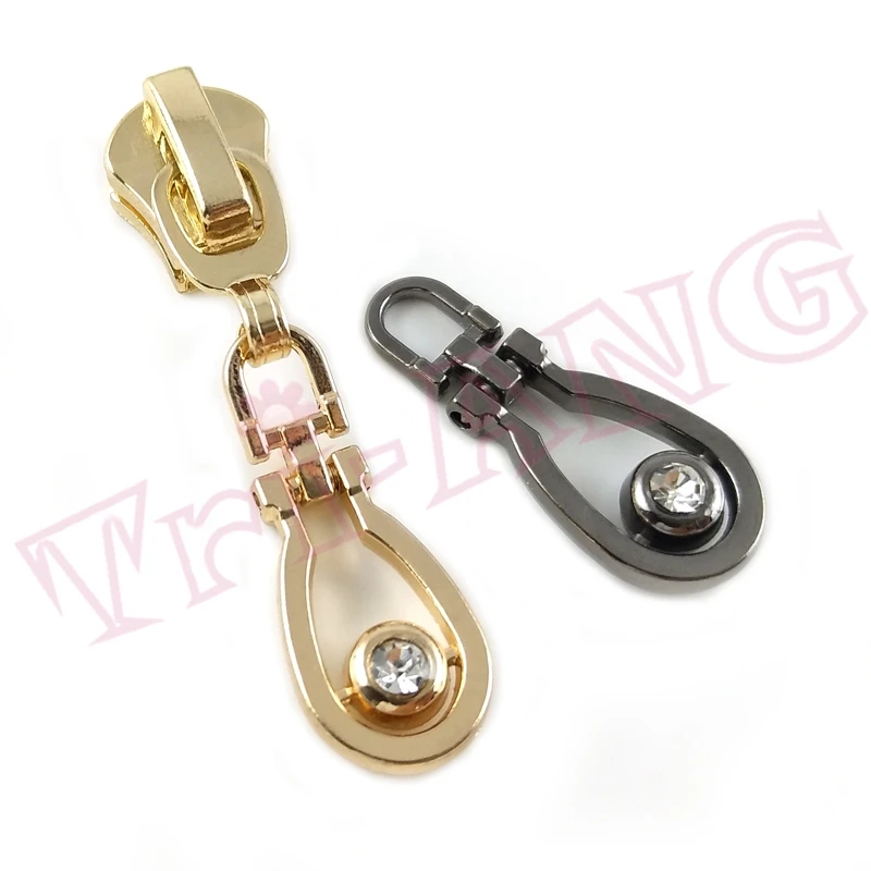 Rhinestone Zipper Sliders for Metal Resin and Nylon Zippers, Gold and Black Color, Quality, 5 #, 20 pcs/Lot