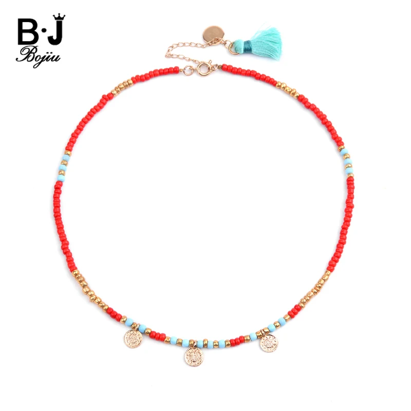 BOJIU Bohemian Short Collar Chokers Necklaces For Women Adjustable Bijou Ethnic Acrylic Beads Miyuki Statement Necklace NKS227