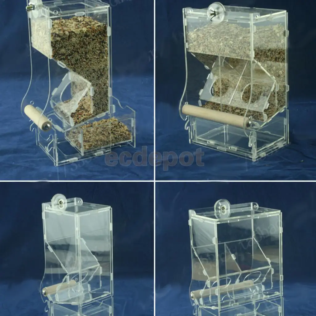 Clear Acrylic Pet Parrot Bird Automatic Cage Feeder Single/Double Hopper S/M