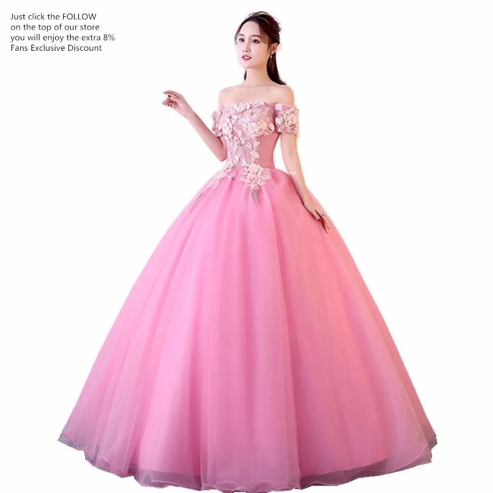 Ruthshen neue rosa Prinzessin Quince anera Kleider Boot Hals kurze Ärmel Applikationen süß 16 Quince anera Kleid Custo Ballkleid