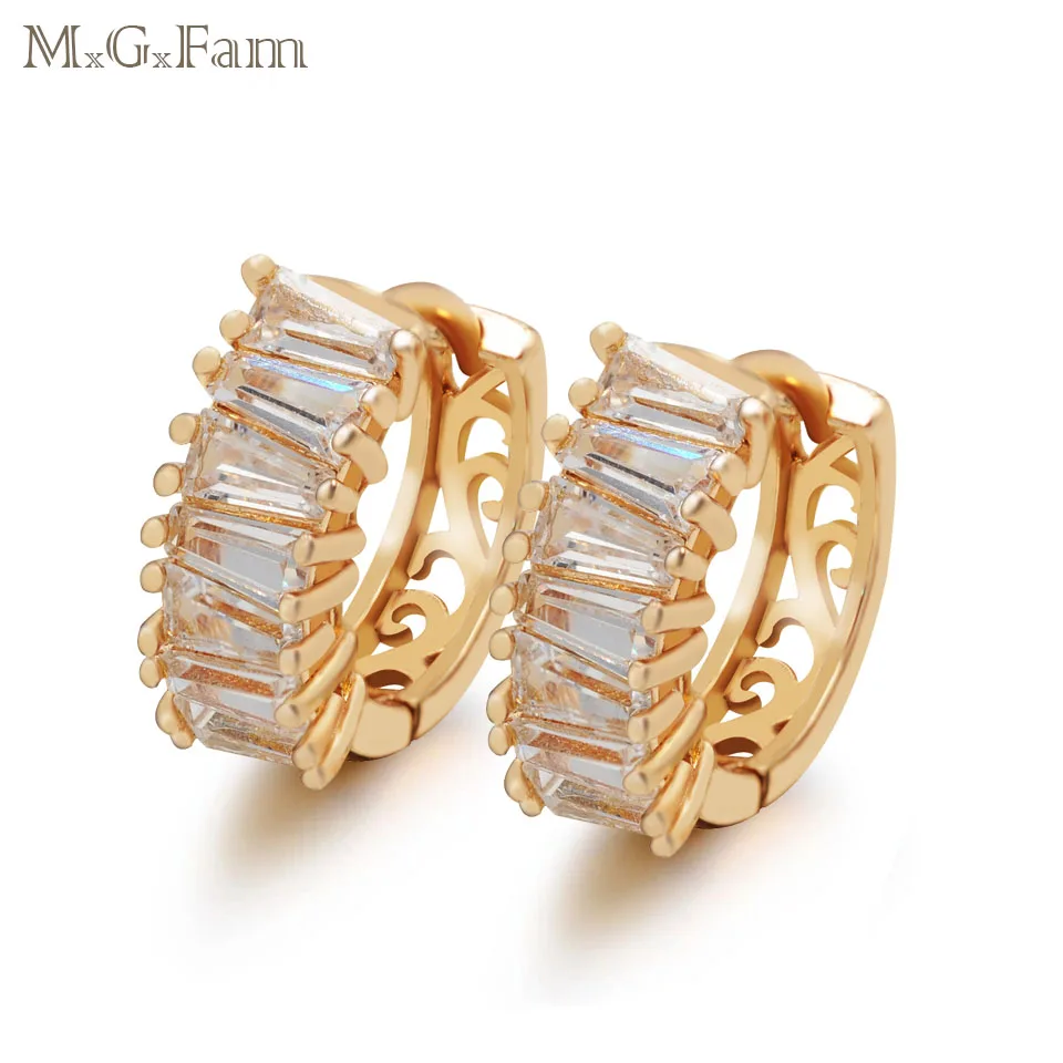 MxGxFam Gold Plated Square Zircon Hoop Earrings For Women Fashion Jewelry No Nickel