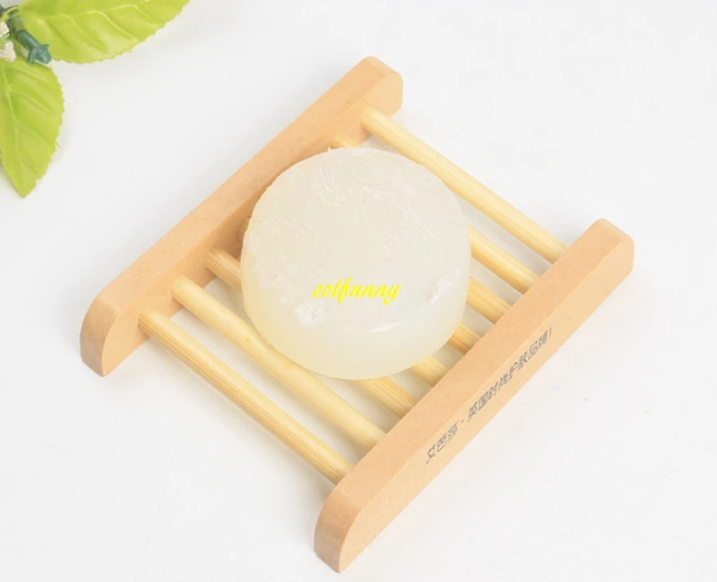 500pcs/lot Fast shipping 12*9.3*1.7cm Natural Wood Bathroom Soap Dish Drain Tray Holder Sponge Plate Home Storage Rack