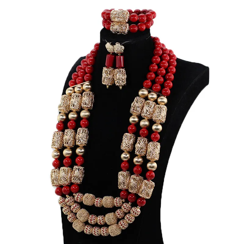 

2018 Natural Coral Red African Coral Bridal Couple Jewelry Sets Real Coral Beads Wedding Jewelry Sets for Bride and Groom ABH793