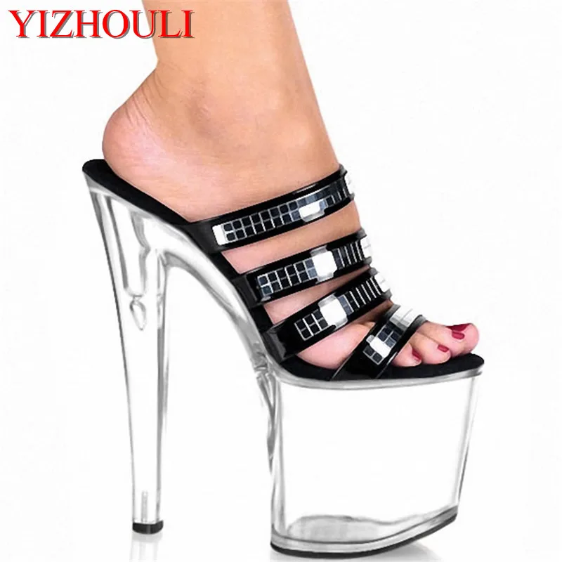 

20cm Sexy Gorgeous Silver Glitter Dance High Heels 8 Inch High Heel Shoes For Women Crystal Slippers