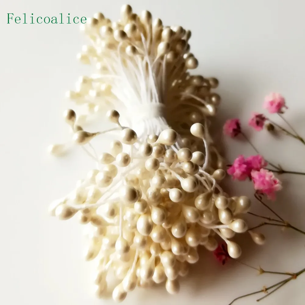 3mm 500 stücke Perle Blume Staubblatt Stempel Kuchen Dekoration Für DIY Doppel Köpfe Floral Staubblatt Für DIY Hochzeit dekoration – Detail 10