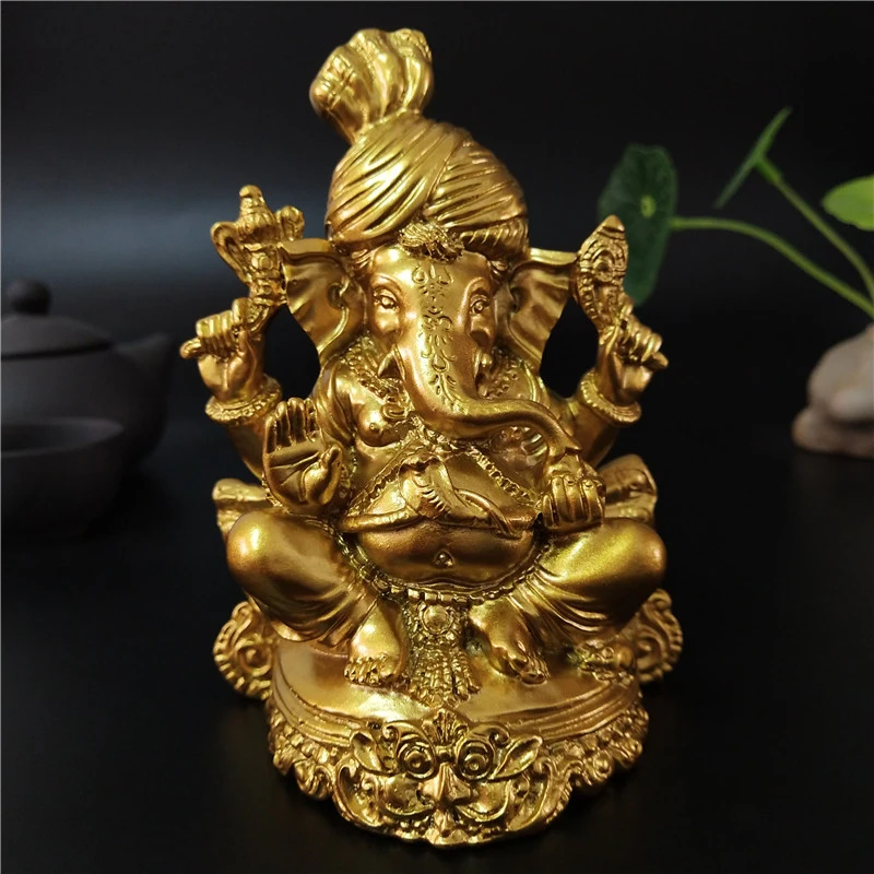 Golden Lord Ganesha Statue Buddha Elephant God Sculptures Ganesh Ornaments Craft Home Garden Decoration Buddha Statues