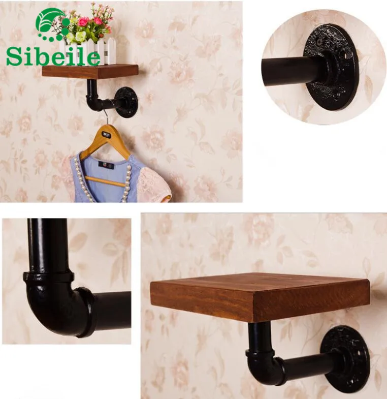 SBLE Country Style Retro Iron Industrial Pipe Shelf Wall Rack Bookshelf Paper Holder Wooden Shelf (Included wood) Hanging Rack