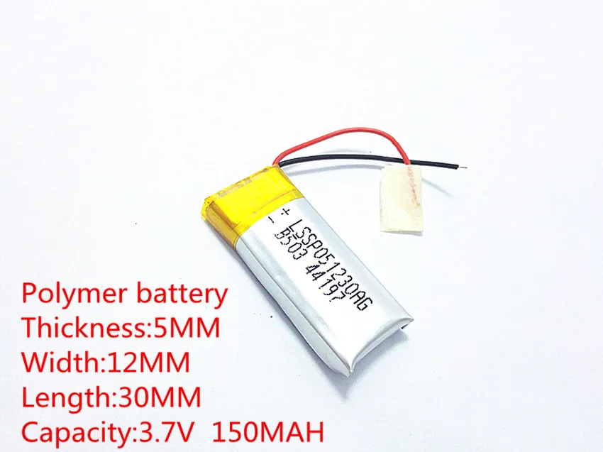 3.7V 150mAh 501230 Lithium Polymer Li-Po Rechargeable Battery For DIY Mp3 GPS PSP bluetooth headphone headset