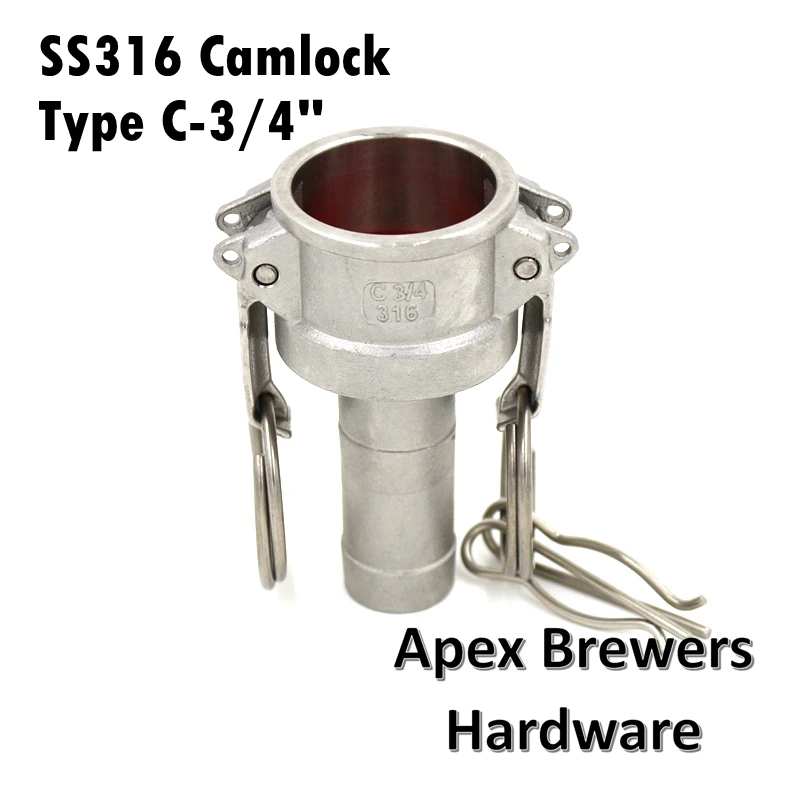 

Camlock QD - 3/4 Type C, Stainless Steel 316, Homebrew Fitting, 3/4" Barb, Brewer Hardware