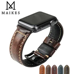 MAIKES Watch Bracelet For Apple Watch Band 45mm 44mm 40mm 41mm Series 9 8 7 6 SE 5 iWatch Vintage Oil Wax Leather Watch Strap