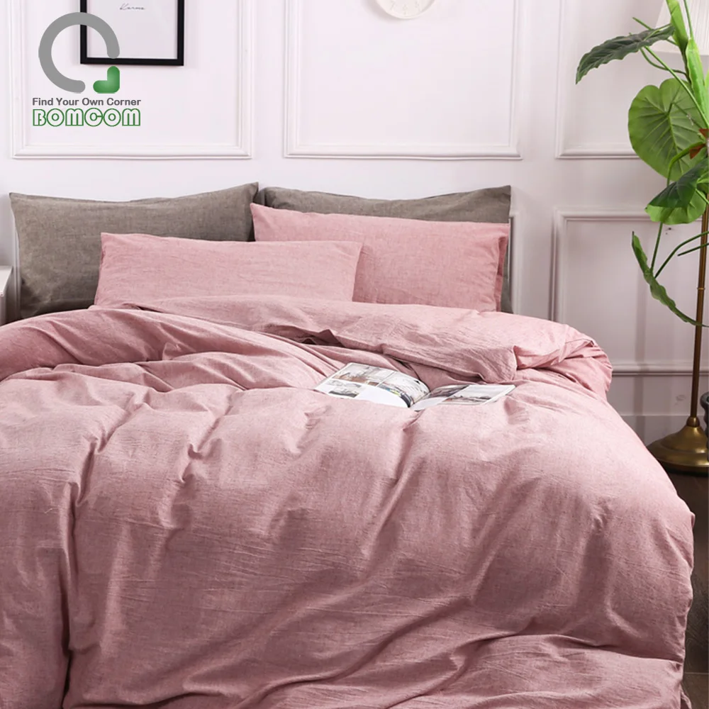 BOMCOM Linen Duvet Cover Set 3 Piece Bedding set Natural Soft Linen Stone Washed Casual Modern Style 100%Linen Wood Rose