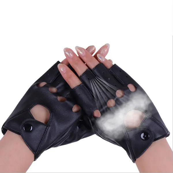 Guantes de medio Dedo de piel sintética para mujer, Manoplas sin dedos con hueco en forma de corazón, a la moda, color negro, 1 par, n. ° 40