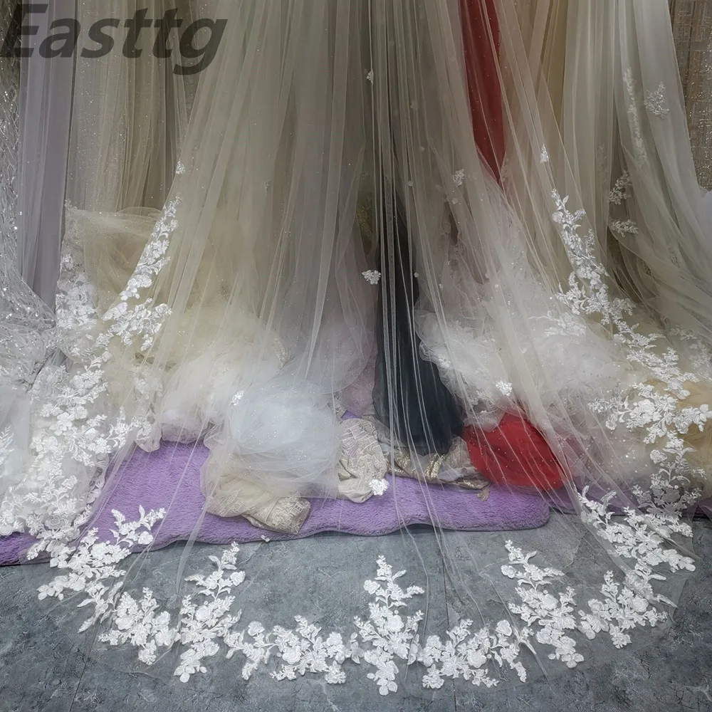 4 metri bianco avorio cattedrale Mantilla veli da sposa lungo bordo in pizzo velo da sposa con pettine accessori da sposa velo bianco sposa