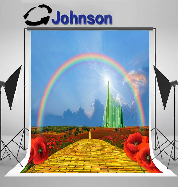 

Emerald City Yellow Brick Road Flower Rainbow background High quality Computer print party photo backdrop