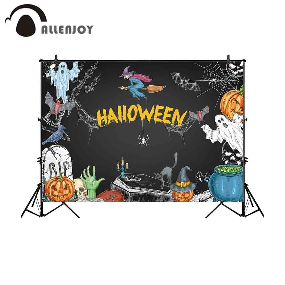 

Allenjoy background photography black halloween cartoon children celebration ghost pumpkin spider backdrop wall-paper photocall